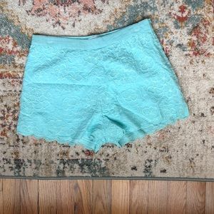Jim & Ivy Boutique zip on AQUA scallop lace shorts